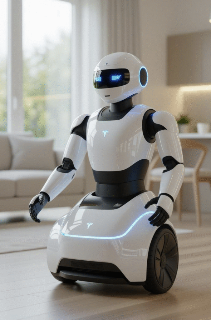 Tesla Optimus assisting with household tasks, showcasing its 2025 capabilities.