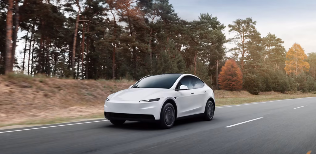 Tesla affordable Model Y 2025 exterior with redesigned front fascia